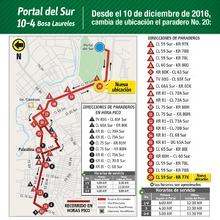 ruta alimentadora 10-4 Portal del Sur- Bosa Laureles cambiará de ubicación su paradero número 20