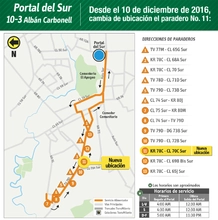 10-3 Albán Carbonell, que tendrá una variación en la parada número 11, la cual estará en la Cra 78C con calle 70C sur