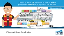 En el Portal  Norte el servicio H27  cambia su parada , ubicándose ahora en el costado sur de la plataforma  2