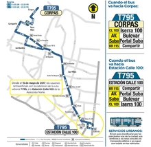 Mapa de la ruta T795 con la extensión de su recorrido