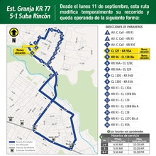 Recorrido temporal 5-1 Suba Rincón