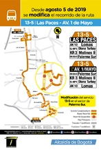 Mapa de la ruta urbana 13-5 Novedad operacional