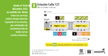 Modificación temporal en las paradas de la estación Calle 127