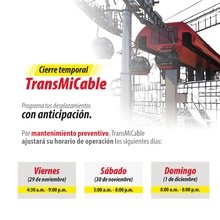 TransMiCable ajusta horario del 29 de noviembre al 1 de diciembre por mantenimiento preventivo